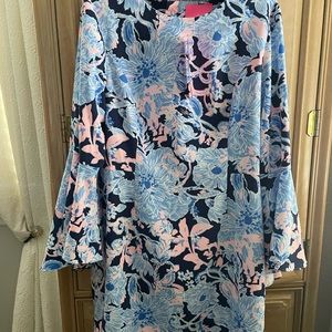 Lilly Pulitzer print A-line dress with trumpet sleeves   new with tags